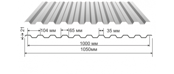 Профнастил оцинкованный С-21 1050x3000 купить недорого в Городище