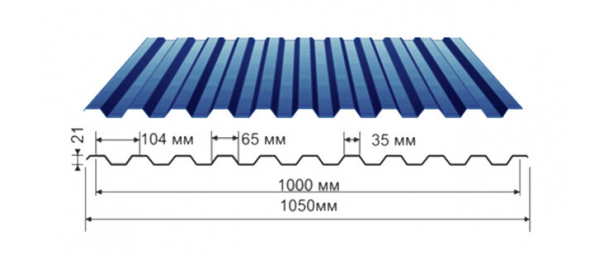 Профнастил синий оцинкованный  RAL 5005 С-21 купить недорого в Городище