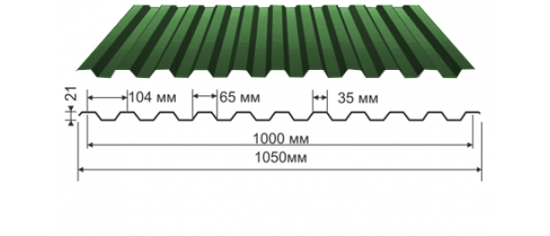Профнастил зеленый оцинкованный  RAL 6005 С-21 купить недорого в Городище